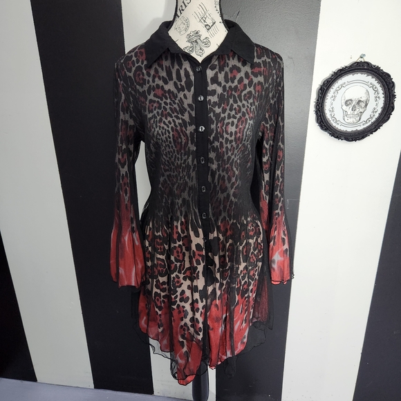 Red Leopard Mesh Top - Picture 2 of 9